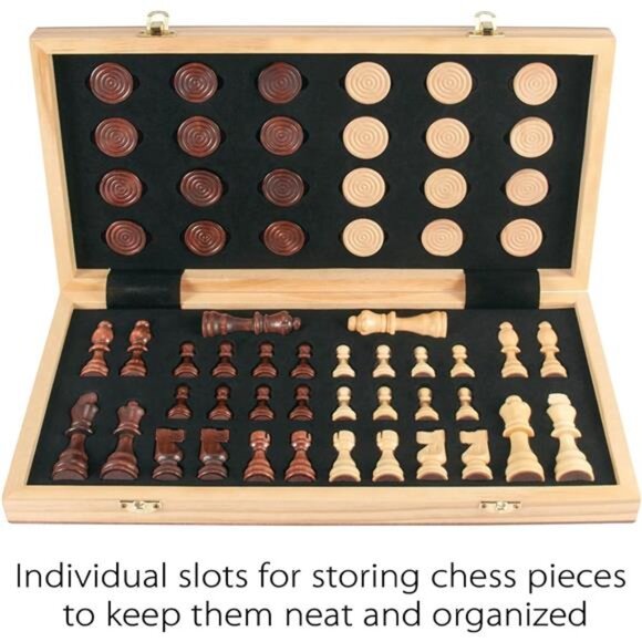 Wooden Chess & Checkers Set, Board Games -2 Extra Queens -24 Cherkers Pieces - Picture 10 of 16